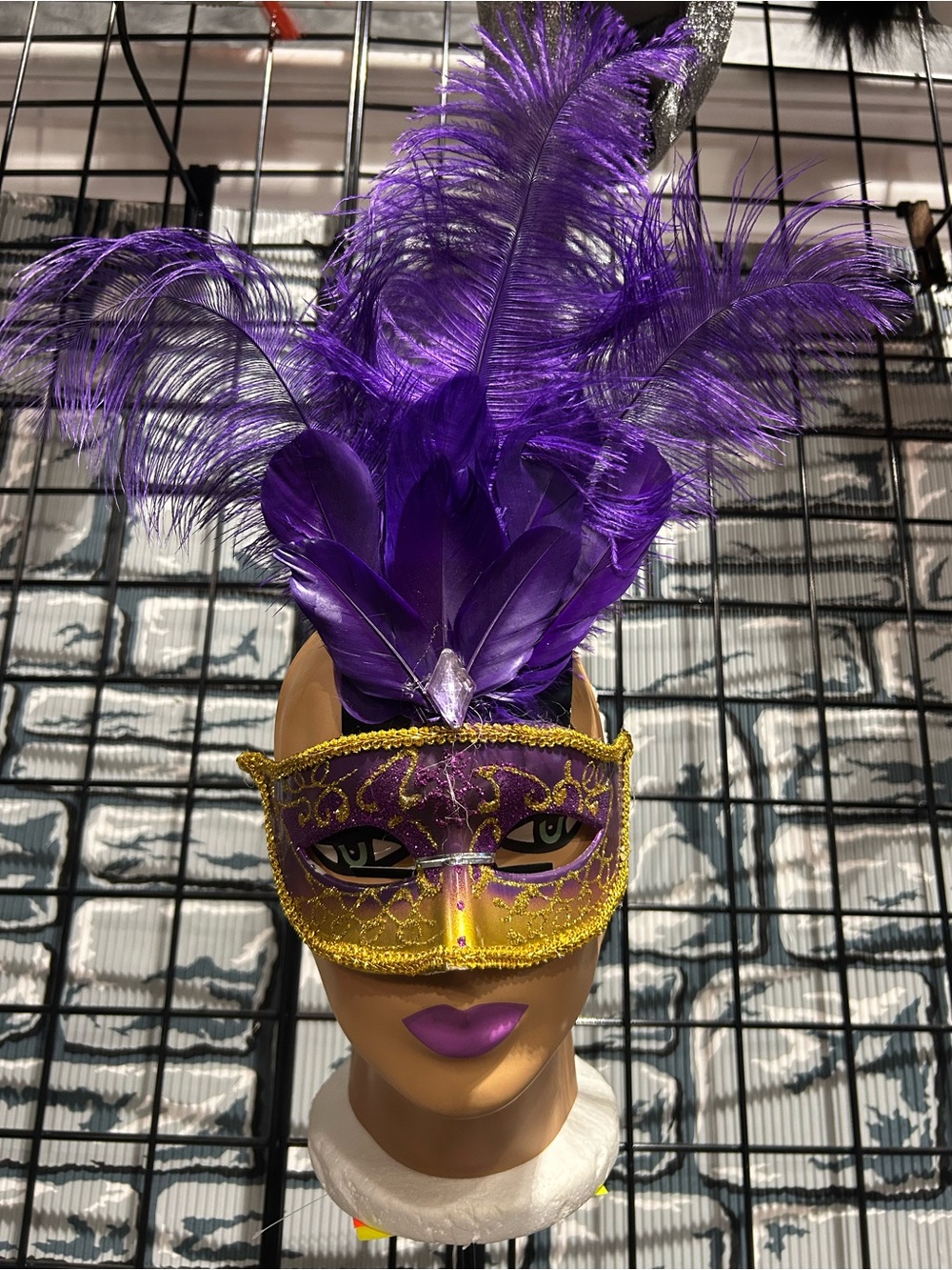 Purple and Gold Feathered Masquerade Mask for Women